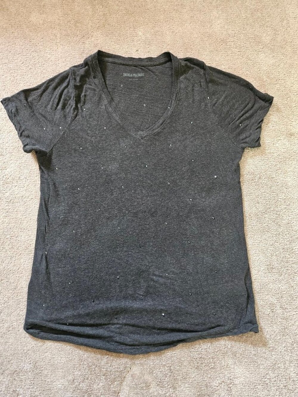 ZADIG and VOLTAIRE Crystal Embellished T-shirt in Black , Size LG